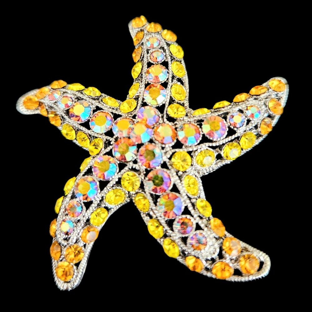 Vintage Glittering Rhinestone Starfish Brooch Figural Pin